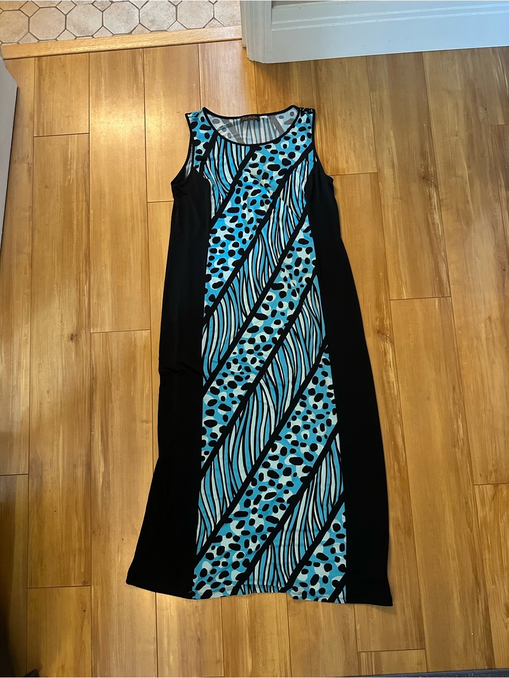 Bob Mackie Wearable Art Blue and Black Leopard Print Dress, Size M